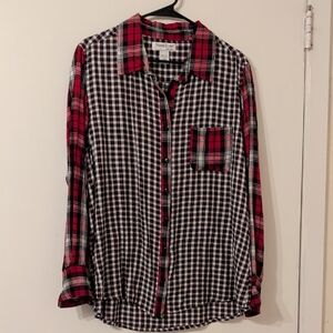 NorthStyle Women's Red and Black Checkered Button Down Shirt